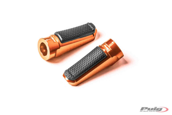 Puig FOOTPEGS RACING+RUBBER RIG/LEFT C/ORANGE