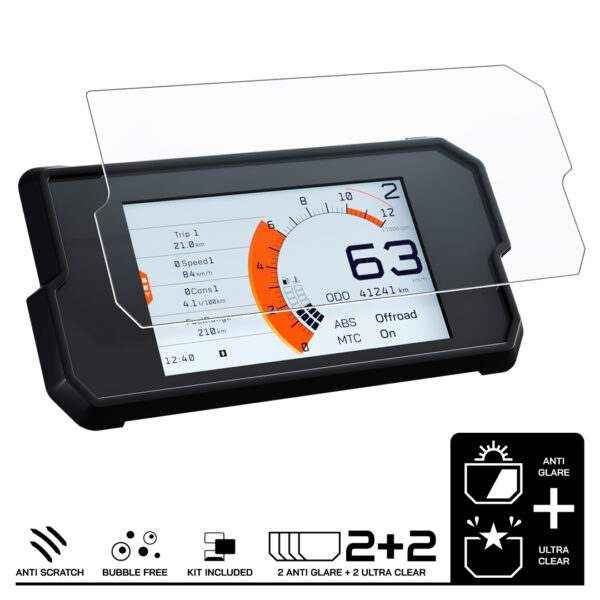 Speedo Angels Dashboard Screen Protector For KTM 125 390 DUKE (2017-2023) 2 x Ultra Clear 2 x Anti Glare - Image 3