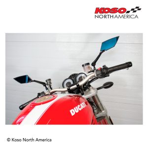 Koso TT-STYLE - MIRRORS - BLUE LENS/CARBON LOOK SHELL MATT SILVER STEM